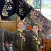 Brownie Guides with badge covered blankets